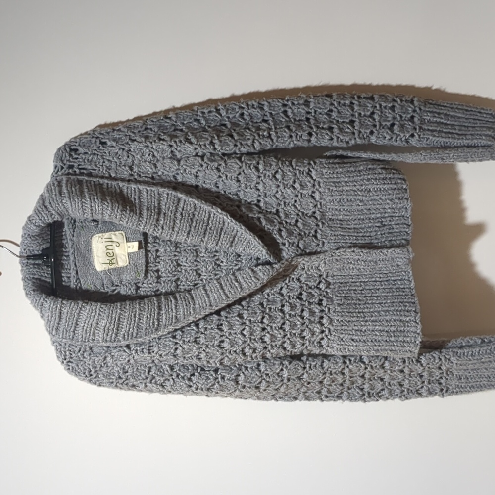 Kenji Gray Hand Knit Cardigan Belted